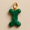 Handmade Malachite Dog Bone Pendant: Green Gemstone Charm, Gold Jump Ring