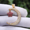 925 Sterling Silver Handmade Ruby & Diamond Moon Star Charm Pendant