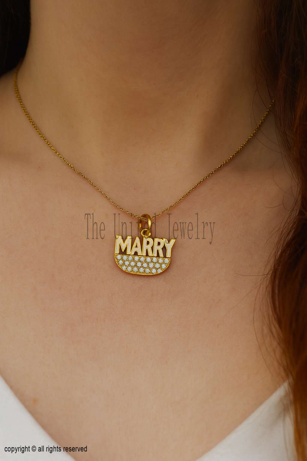 Gold “Marry” CZ Diamond Enamel Pendant – Personalized Jewelry Gift