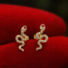 925 Sterling Silver Natural Pave Diamond And Ruby Snake Stud Earrings
