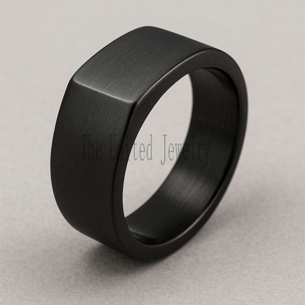 Men’s Black Signet Ring – Matte Finish Sterling silver / 925 Silver, Modern Minimalist Band