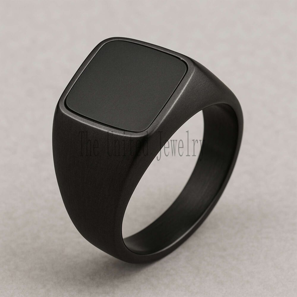 Matte Black Sterling Silver Signet Ring - Minimalist Square Statement
