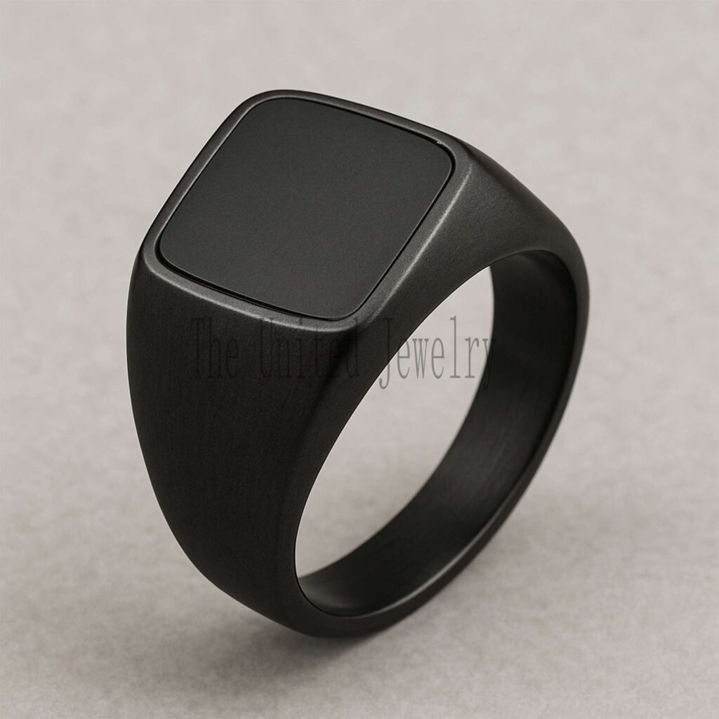 Matte Black Sterling Silver Signet Ring - Minimalist Square Statement
