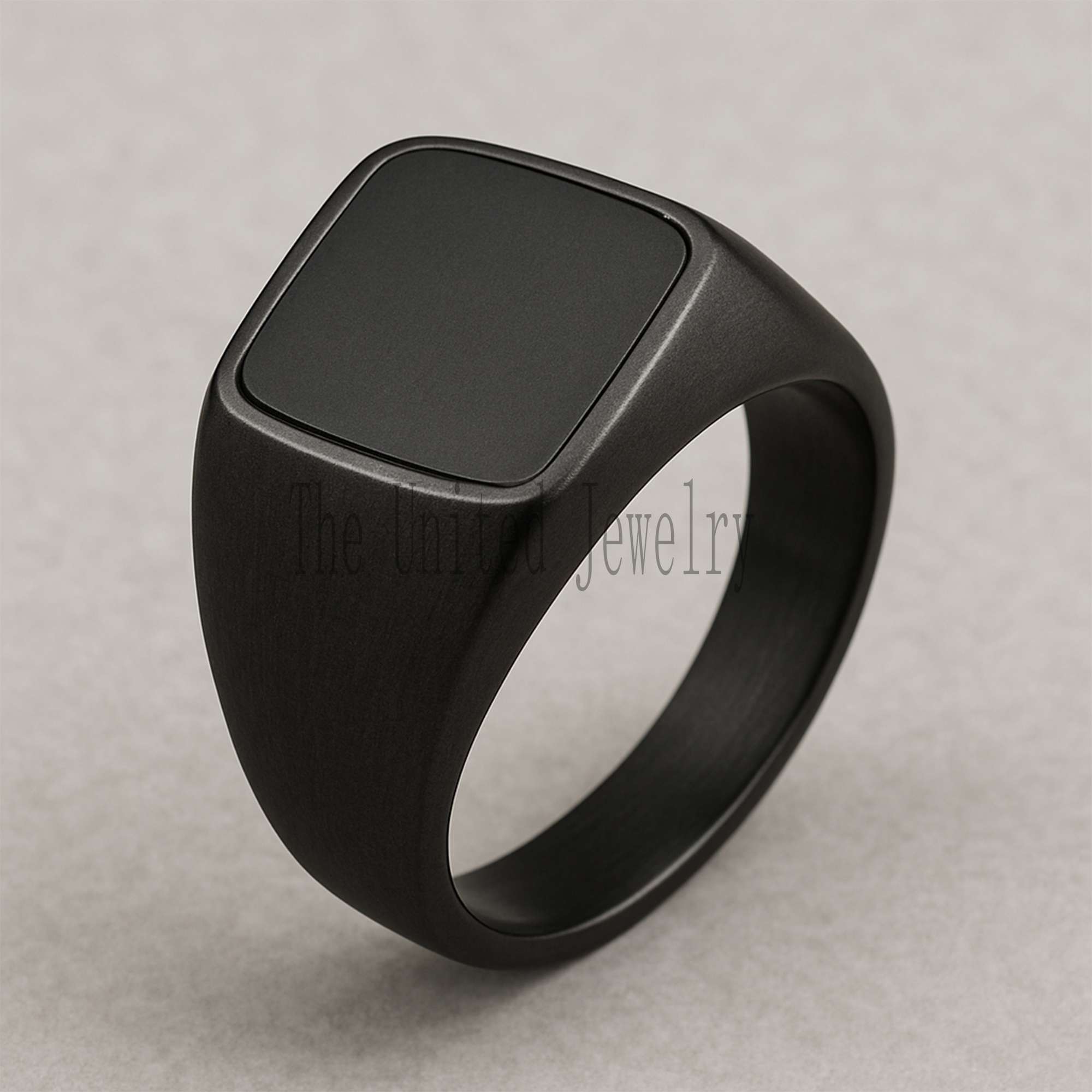 Matte Black Sterling Silver Signet Ring - Minimalist Square Statement