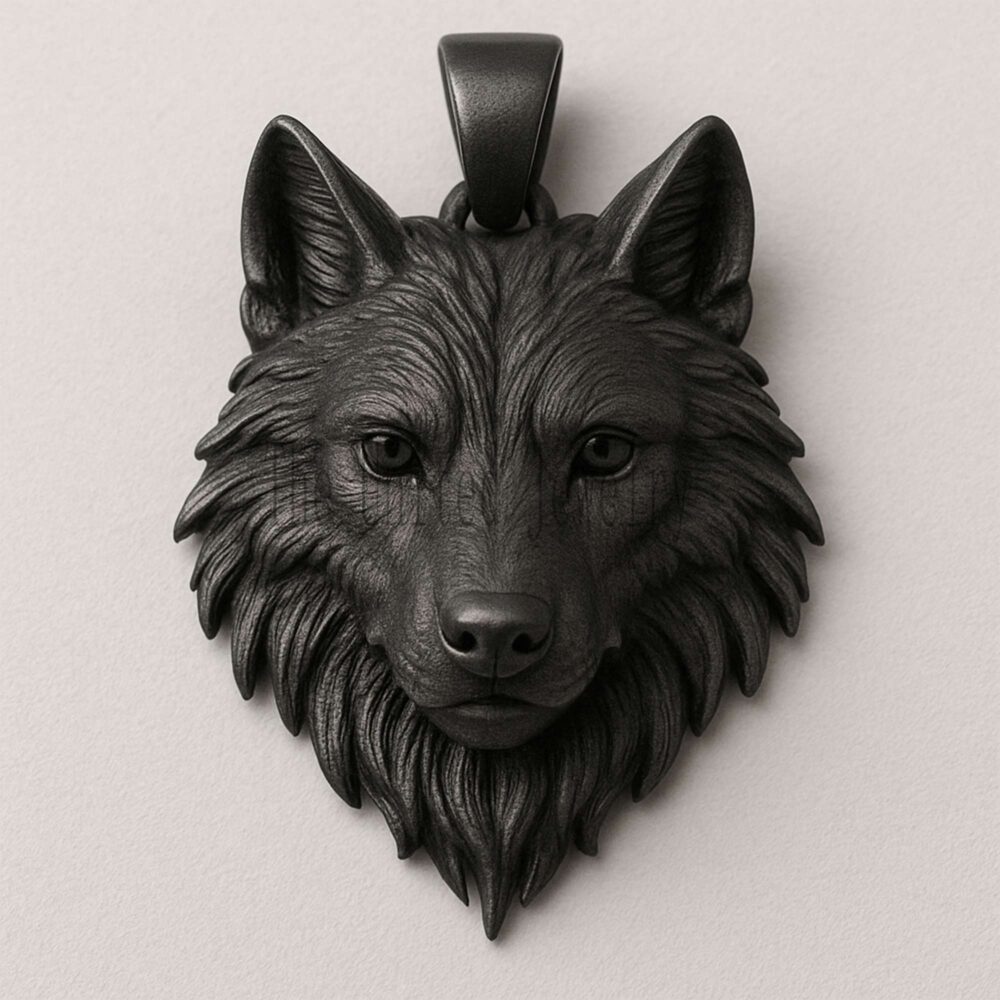 Black Rhodium Wolf Pendant: Sterling Silver Gothic Necklace
