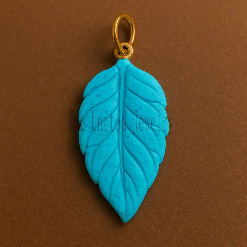 Handmade Turquoise Leaf Pendant: Gold Plated Sterling Silver Charm