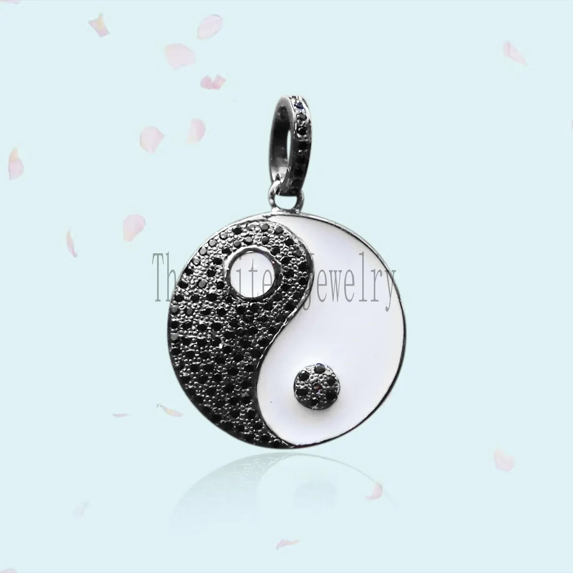 925 Sterling Silver Enamel Ying Yang Charm Black Spinel Pendant Jewelry