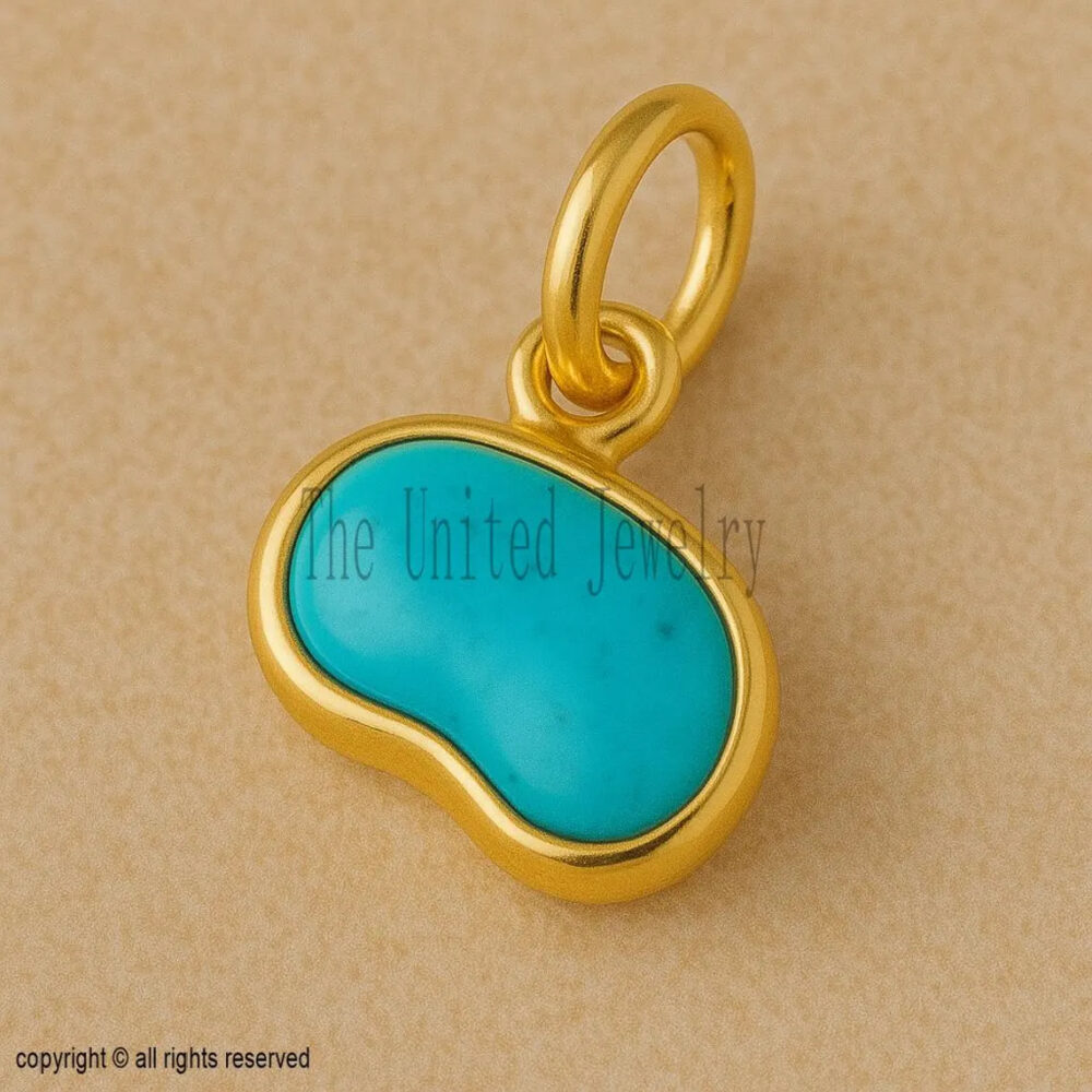 Turquoise Bean Pendant: 18K Gold Plated Sterling Silver Amulet