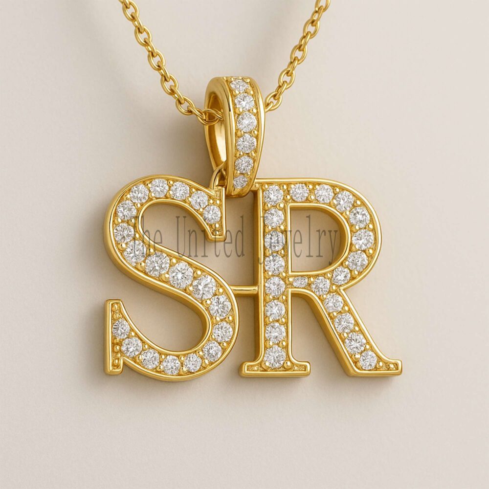 Gold SR Initial Pendant Necklace | CZ Diamond Personalized Jewelry