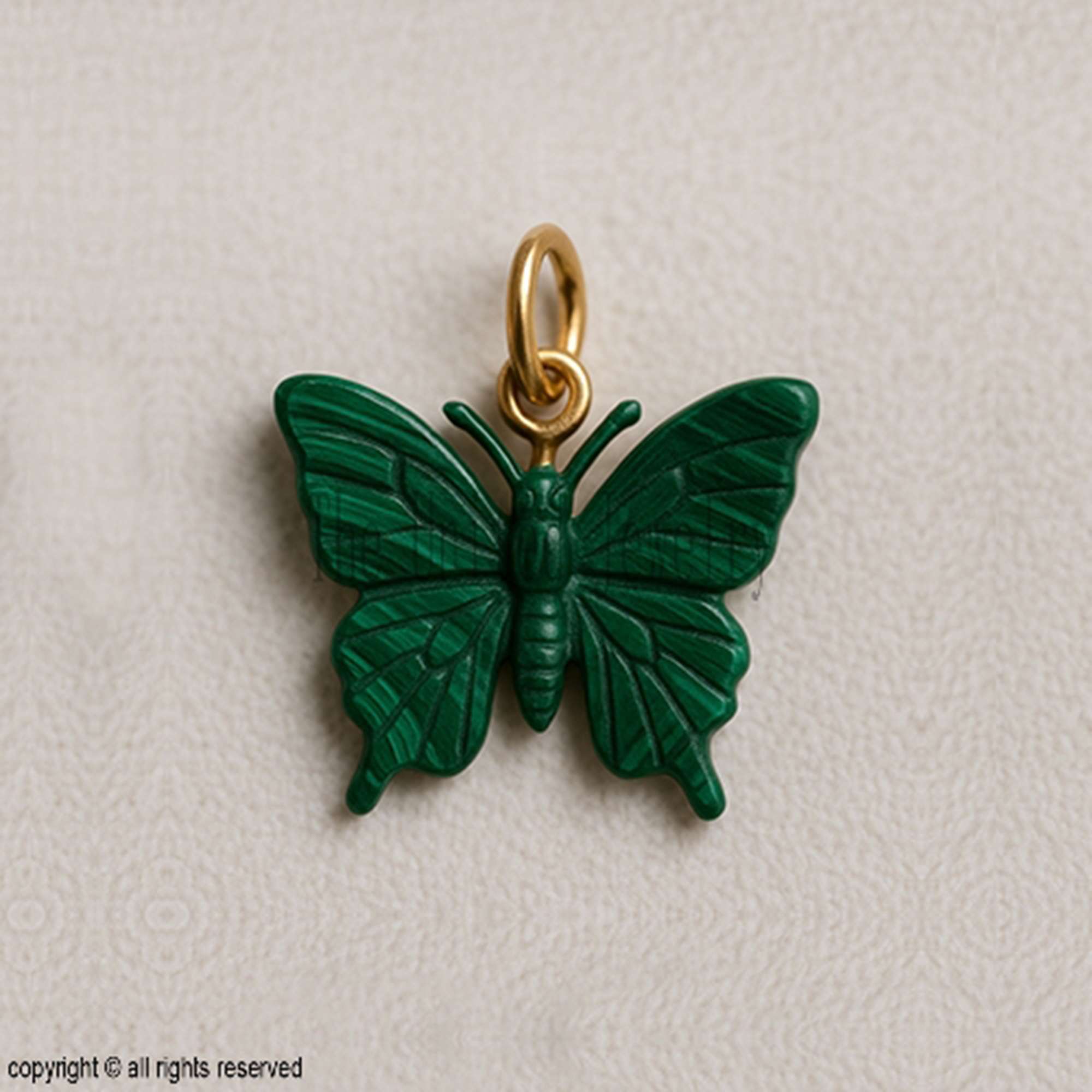 Carved Malachite Butterfly Pendant: Gold Sterling Silver Charm