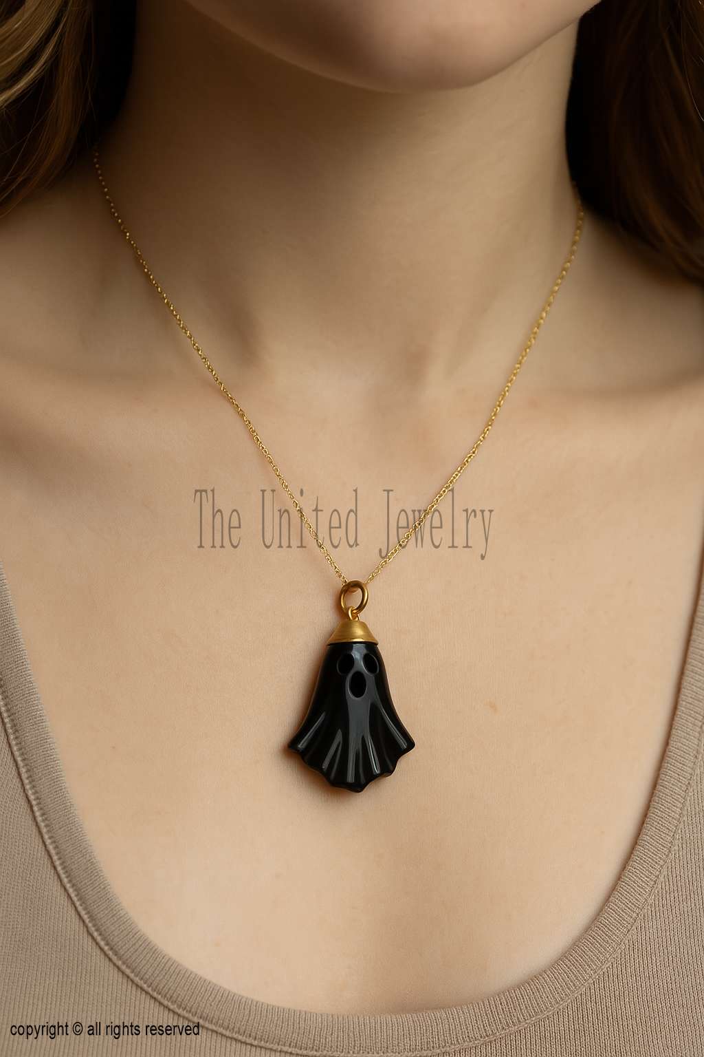 Black Ghost Pendant – 925 Sterling Silver Gold Plated Spooky Halloween Charm
