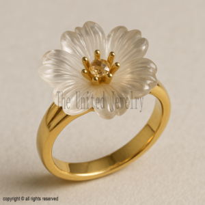 18K Gold Plated Mother of Pearl Flower Ring: Floral Blossom Jewelry