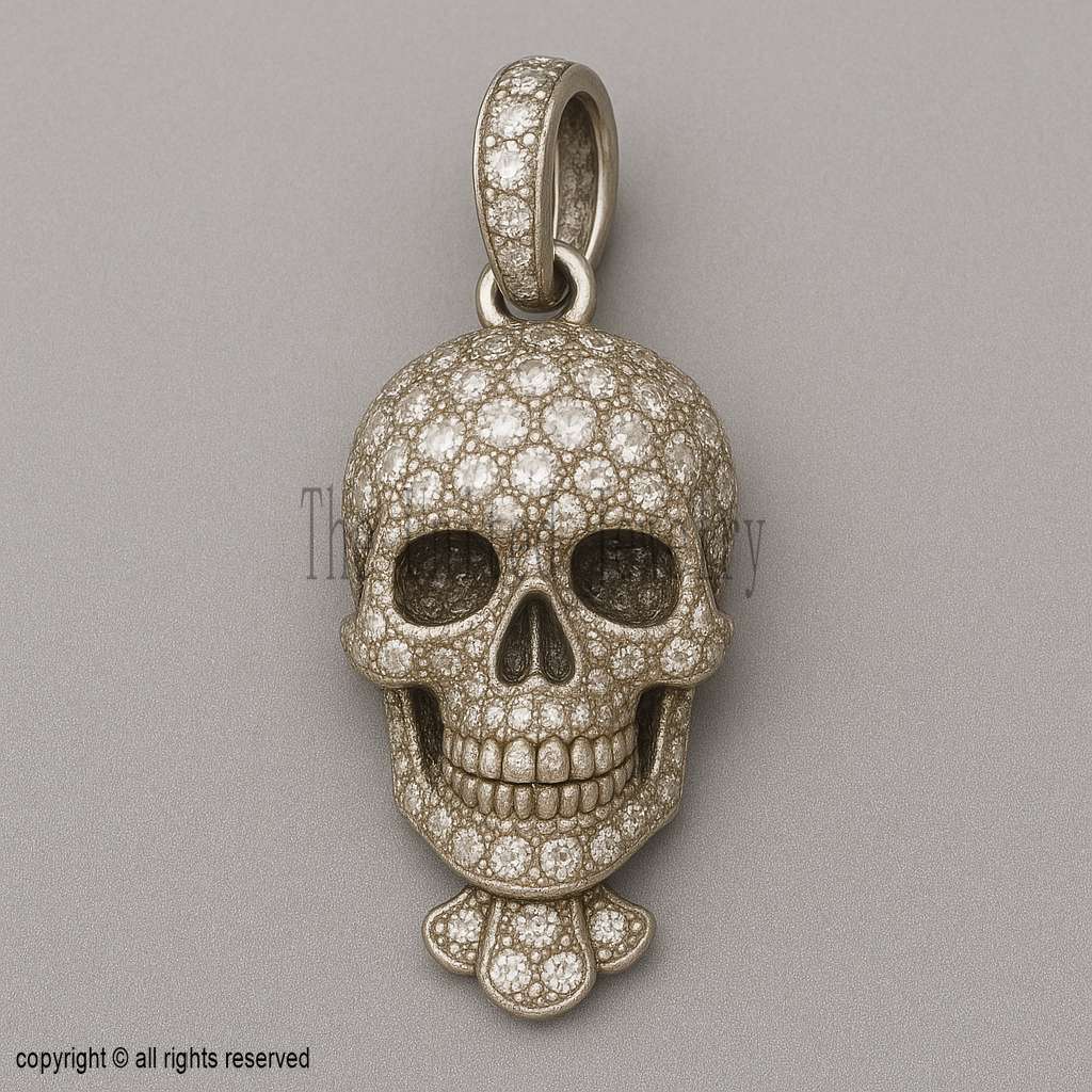Pavé CZ Diamond Skull Pendant | Sterling Silver Gothic Necklace