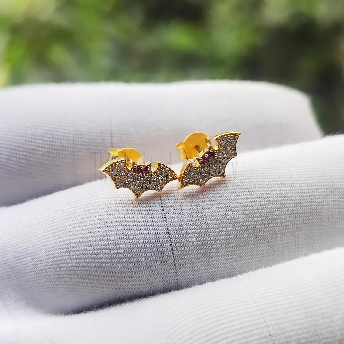 Pave Diamond With Ruby Handmade Bat Stud Earrings For Women's
