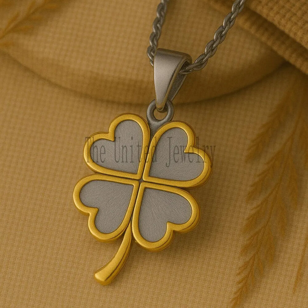 Sterling Silver Four Leaf Clover Necklace | Dual Tone Gold Plated Charm