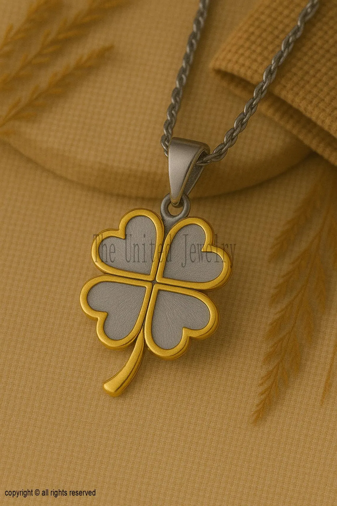Sterling Silver Four Leaf Clover Necklace | Dual Tone Gold Plated Charm