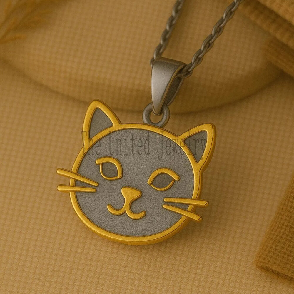 Sterling Silver Cat Pendant Necklace | Two-Tone Gold Kitty Jewelry