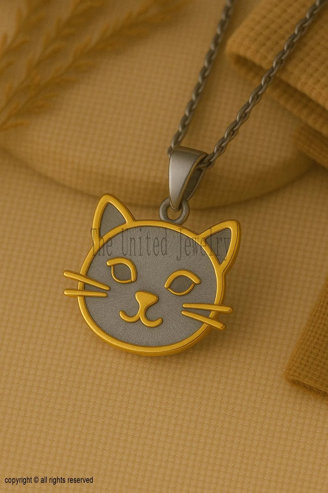 Sterling Silver Cat Pendant Necklace | Two-Tone Gold Kitty Jewelry