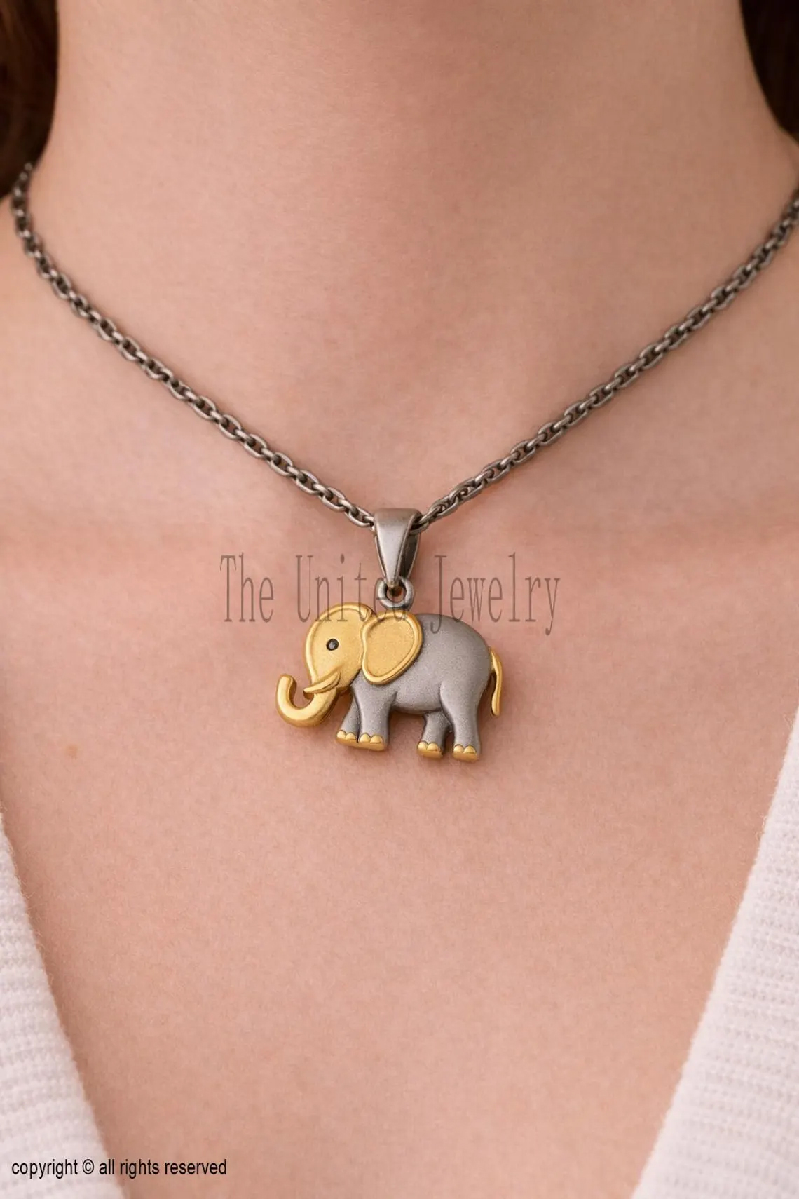Elephant Pendant Necklace | 925 Sterling Silver & 18K Matte Gold Dual Tone | Lucky Elephant Charm