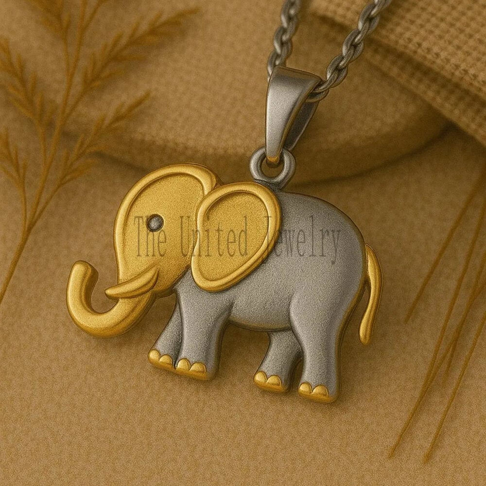 Elephant Pendant Necklace | 925 Sterling Silver & 18K Matte Gold Dual Tone | Lucky Elephant Charm