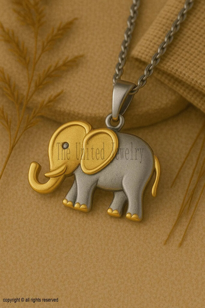 Elephant Pendant Necklace | 925 Sterling Silver & 18K Matte Gold Dual Tone | Lucky Elephant Charm