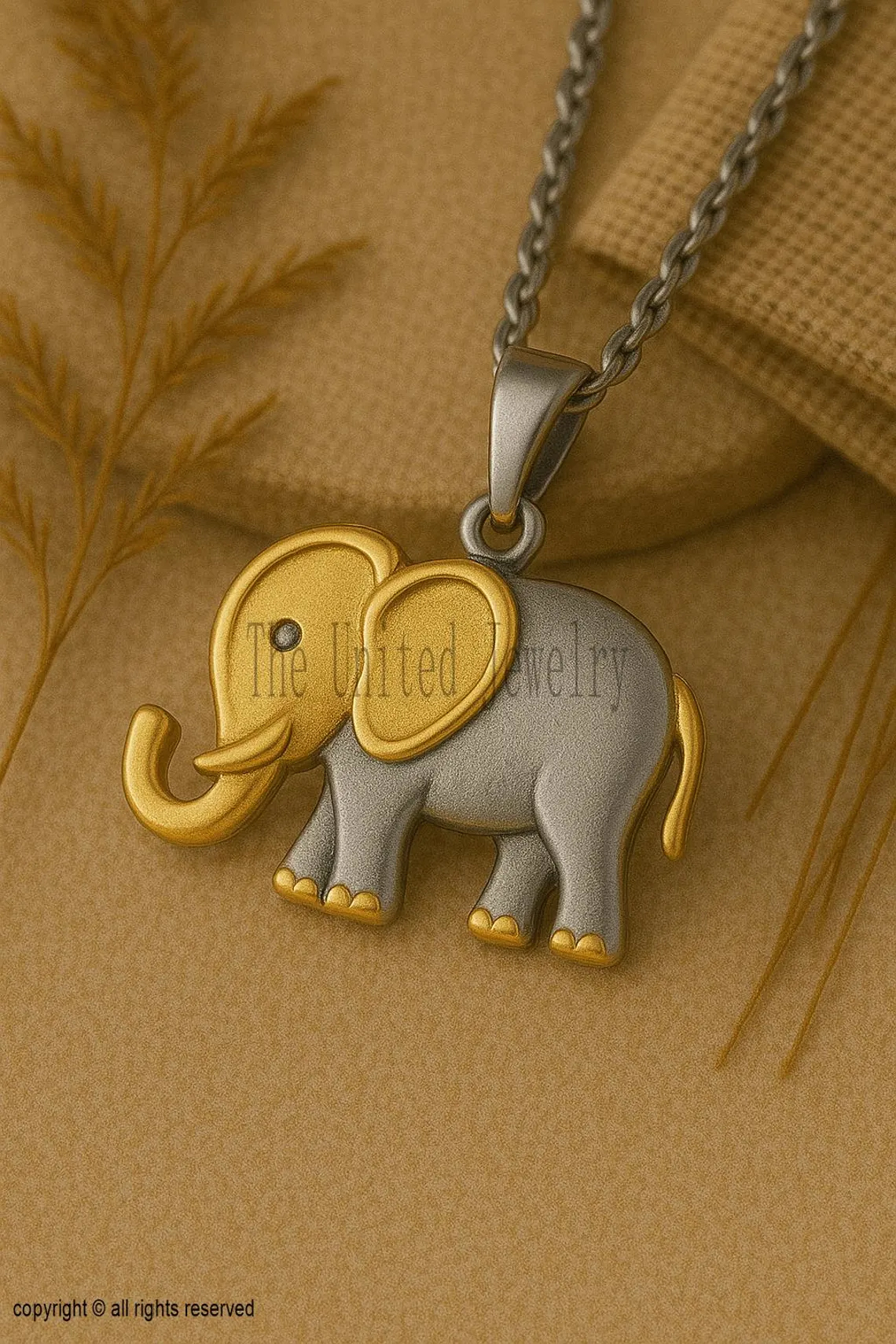 Elephant Pendant Necklace | 925 Sterling Silver & 18K Matte Gold Dual Tone | Lucky Elephant Charm