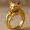 925 Sterling Silver Cat Ring | Gold Plated Adjustable Hugging Cat Design | Animal Lover Jewelry