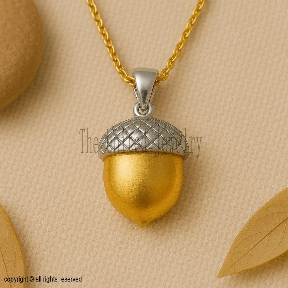Dual Tone Acorn Pendant Necklace | Sterling Silver & 18K Gold