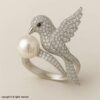 Moissanite Bird Ring: Sterling Silver Pearl Cocktail Ring