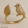 925 Sterling Silver Bird & Leaf Ring | Diamond Pave Animal Jewelry