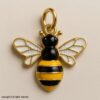 Gold Plated Sterling Silver Bee Pendant – Black, Yellow & White Enamel