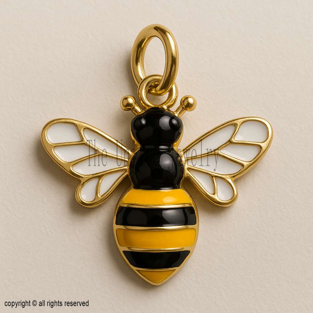 Gold Plated Sterling Silver Bee Pendant – Black, Yellow & White Enamel