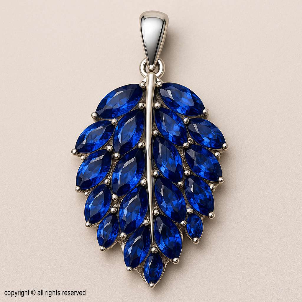 925 Sterling Silver Blue Sapphire Leaf Pendant | Marquise Cut Gemstone Necklace Charm
