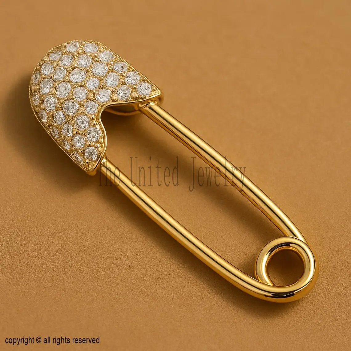 Sterling Silver Diamond Safety Pin Pendant: Modern Paper Clip Brooch
