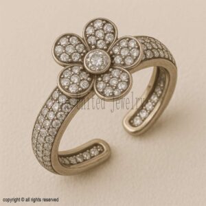 Handmade Diamond Flower Ring: Adjustable Open Band Cocktail Jewelry