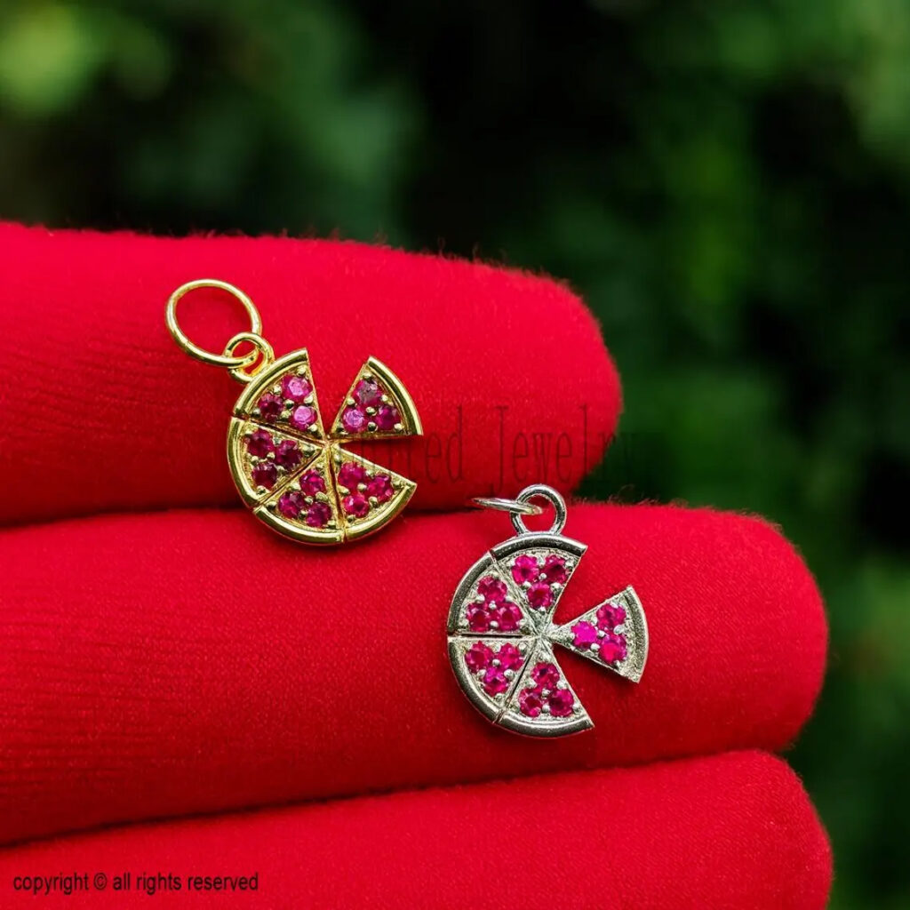 925 Sterling Silver Ruby Pizza Charm Pendant Jewelry