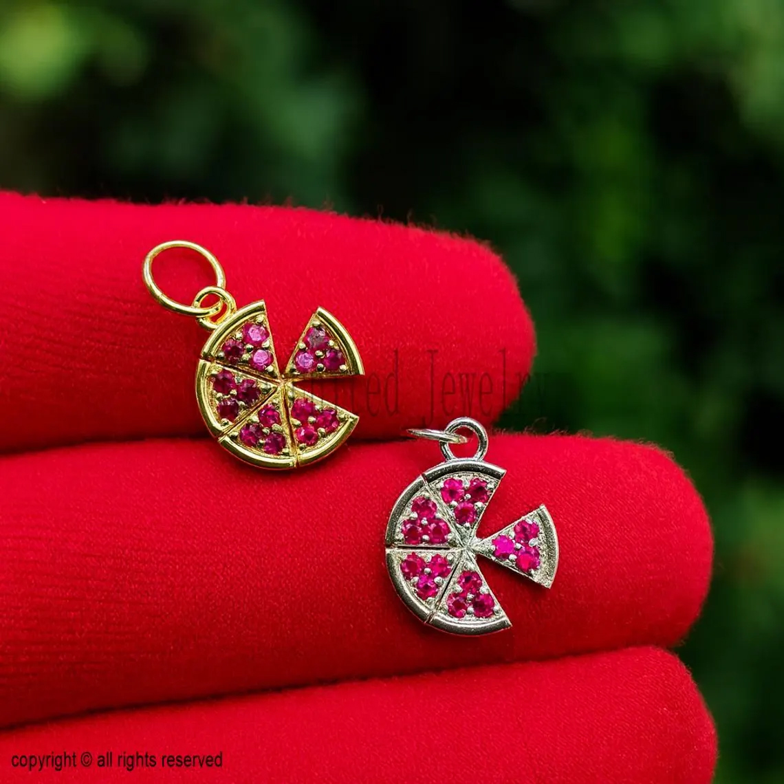 925 Sterling Silver Ruby Pizza Charm Pendant Jewelry