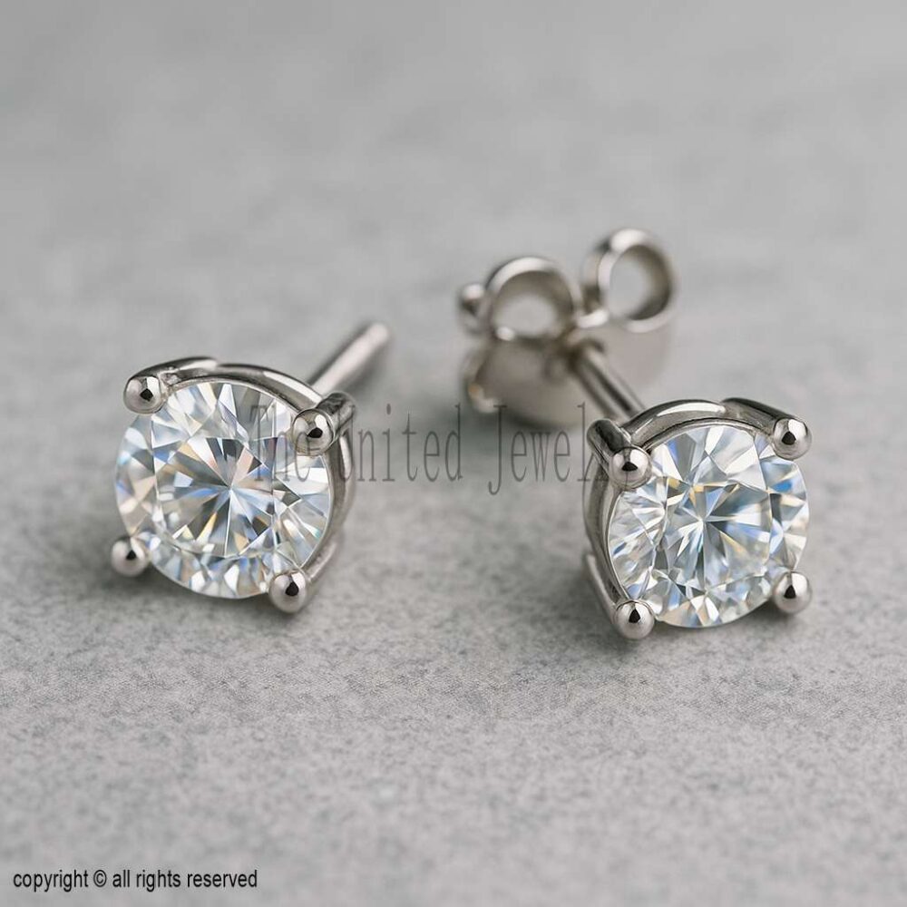 Sterling Silver Moissanite Stud Earrings: Classic Solitaire, Diamond Alternative