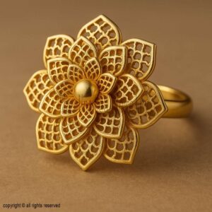 Handmade Gold Flower Ring: Lotus Filigree Indian Jewelry