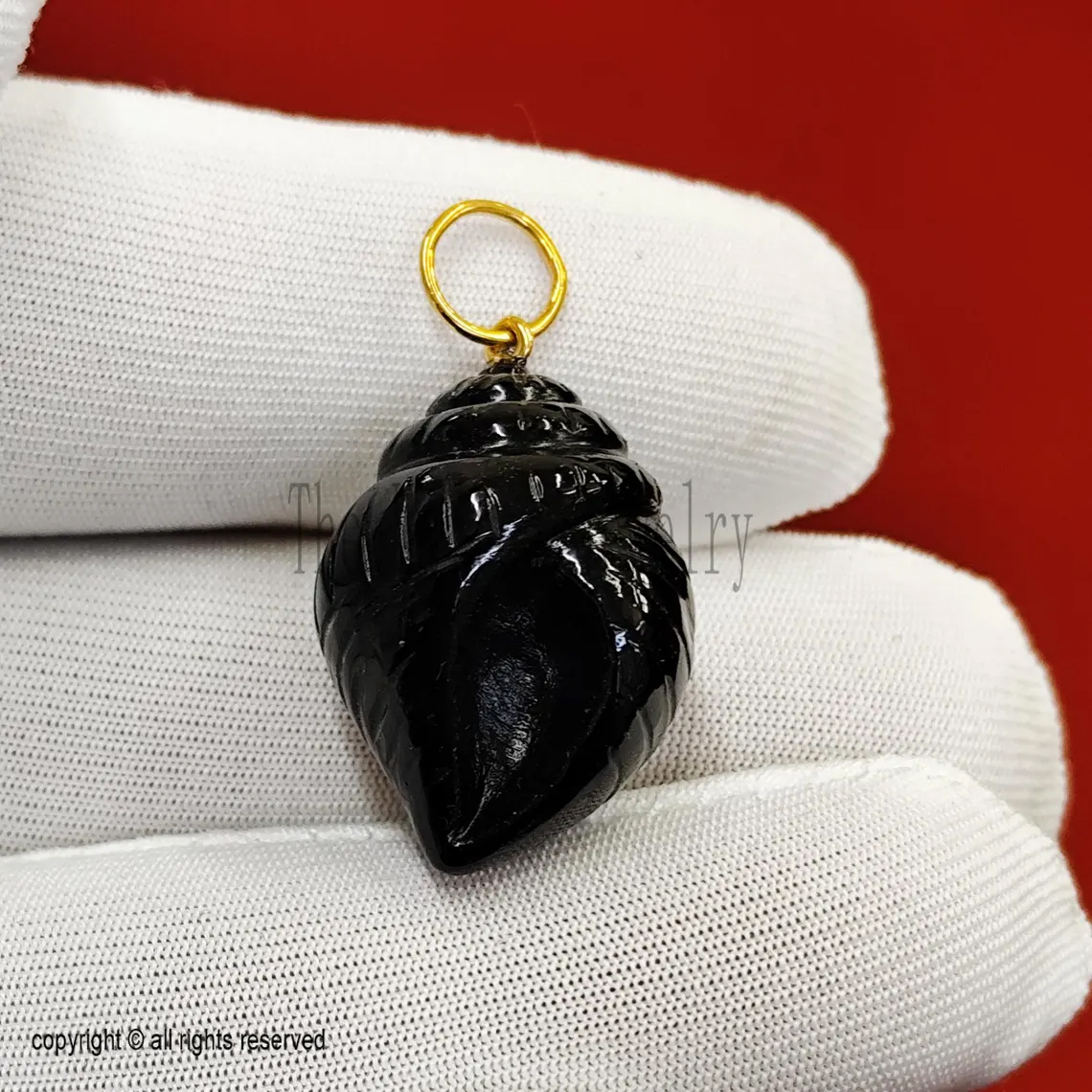 Handmade Carnelian Sea Shell Pendant: 14K Gold Charm