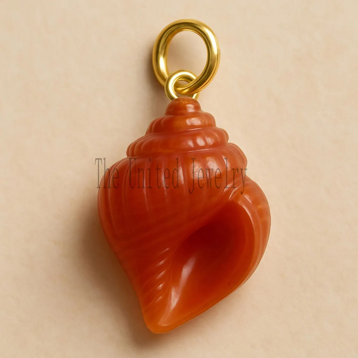 Handmade Carnelian Sea Shell Pendant: 14K Gold Charm