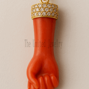 Coral Figa Hand Pendant with Diamond Gold Cap | Italian Amulet Jewelry
