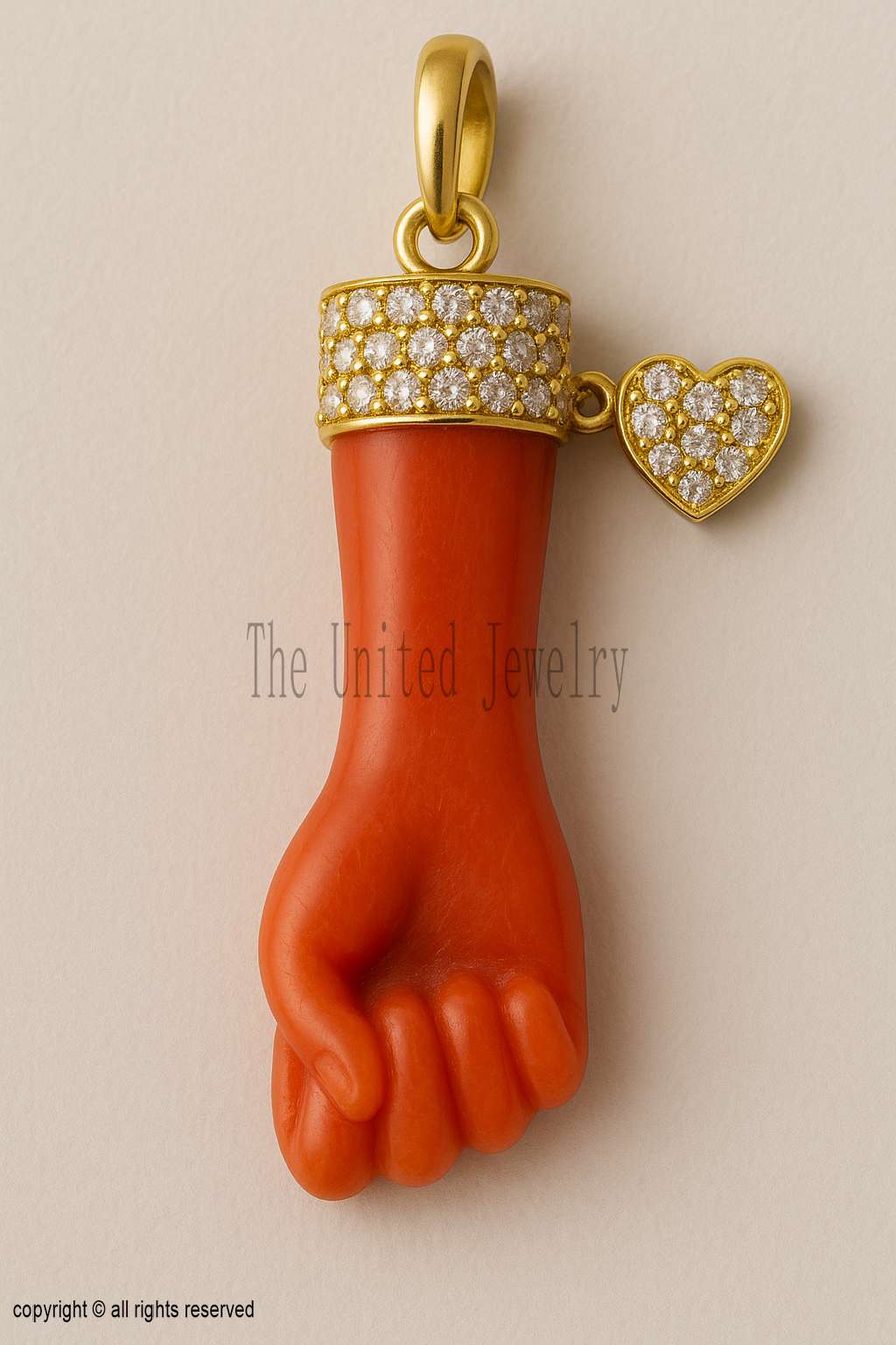 925 Sterling Silver Figa Hand Pendant with Diamonds | Gold Plated Heart Charm