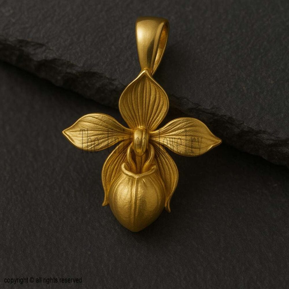 18K Gold Plated Sterling Silver Orchid Pendant - Botanical Necklace