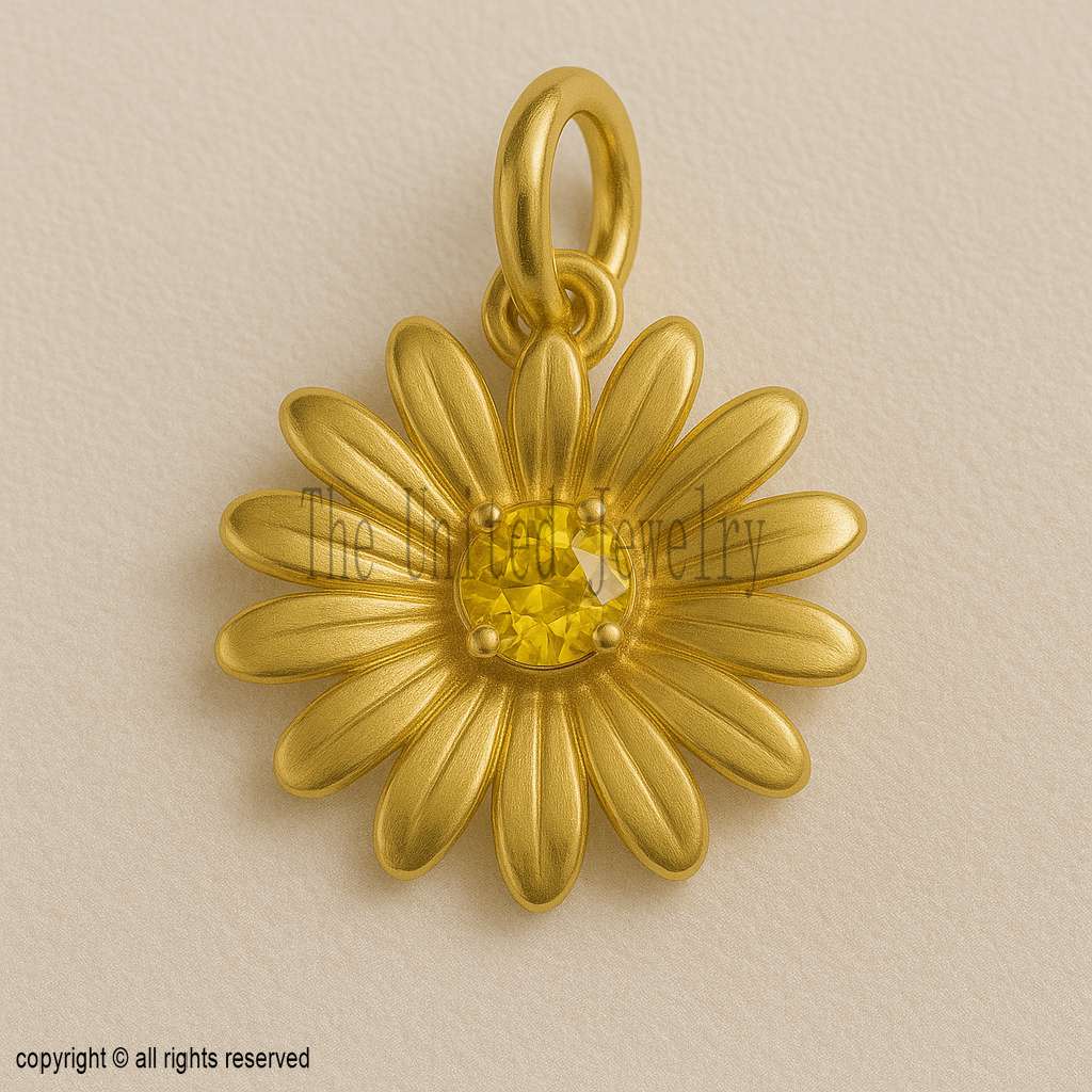 925 Sterling Silver Daisy Flower Pendant | Gold Plated Floral Charm with Yellow Stone