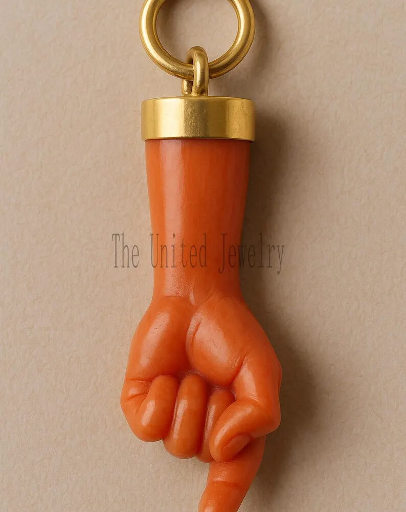 Gold Plated Sterling Silver Figa Hand Pendant: Italian Good Luck Charm