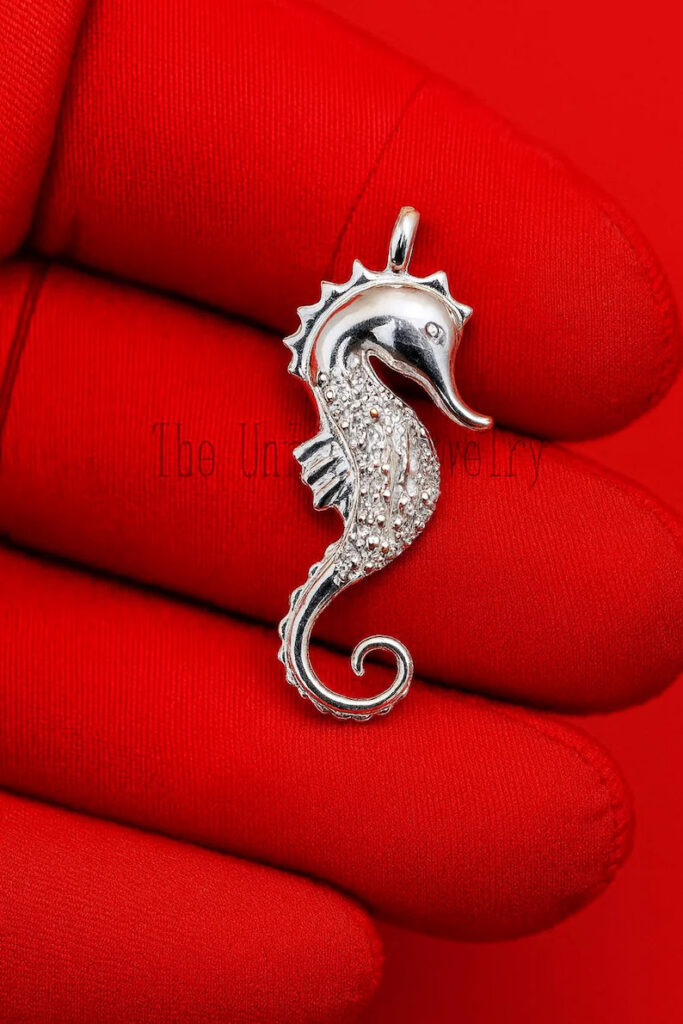 Pave Diamond Handmade Seahorse Pendant 925 Sterling Silver Jewelry