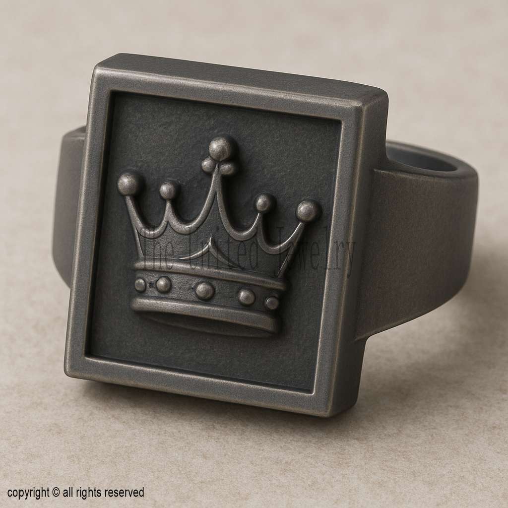 Crown Signet Ring in 925 Sterling Silver • Royal Emblem • Oxidized Matte Finish • Custom Size
