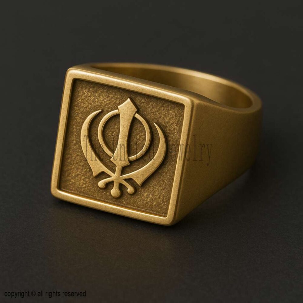 925 Sterling Silver Khanda Sikh Symbol Ring | Gold Plated Religious Signet Ring