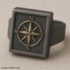 925 Sterling Silver Compass Signet Ring | Oxidized Two-Tone Biker Ring | Men’s Nautical Adventure Jewelry
